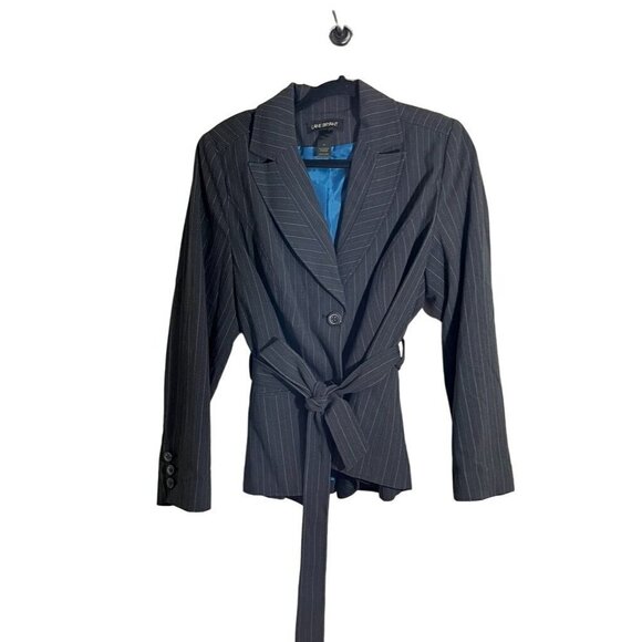 Lane Bryant Jacket Women 16 Blue Striped Office Retro Neutral Minimalist Career - Picture 1 of 12